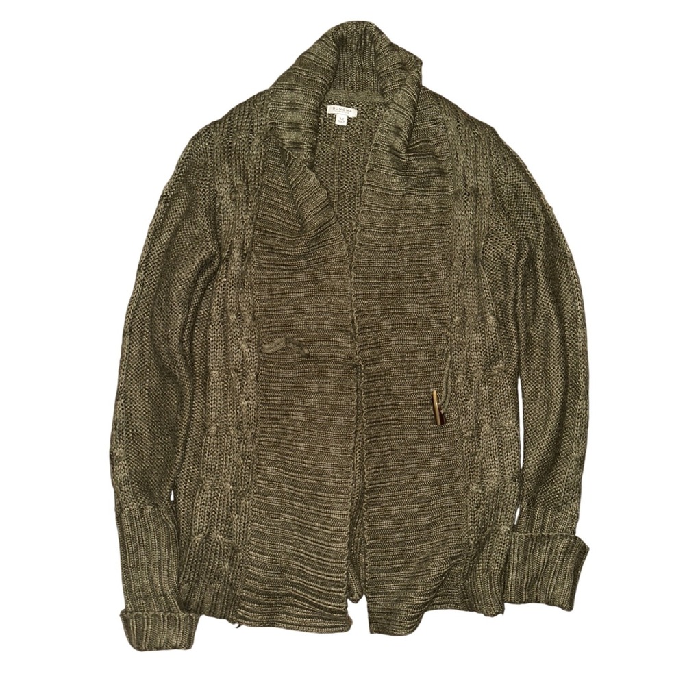 Sonoma Goods for Life Olive Green Cable Knit Toggle Cardigan Sweater Womens Med